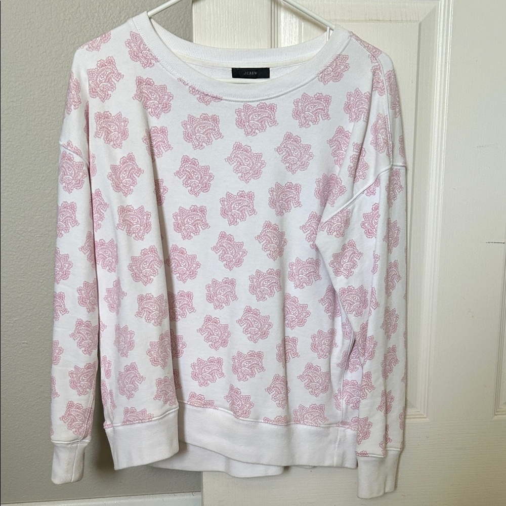J. Crew White and Pink Floral Sweatshirt small